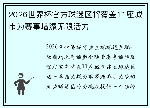2026世界杯官方球迷区将覆盖11座城市为赛事增添无限活力